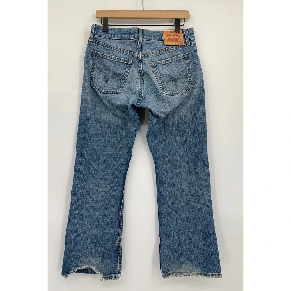 Vintage Levis 527 Jeans Mens 32x30 Blue Low Boot Cut Distressed Fade Y2K Denim
